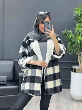 پالتو چهارخونه یقه تدی