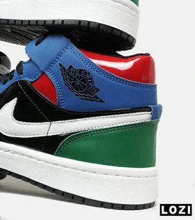 کتانی ساق‌دار زنانه و مردانه مشکی آبی قرمز ورنی Nike air jordan 1