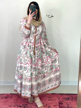 پیراهن بلند طرح‌دار، جلو دکمه دار
