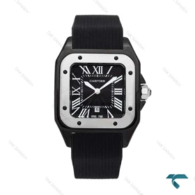 ساعت کارتیه سانتوس 100 زنانه مشکی نقره ای بند رابر Cartier-6367-L
