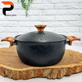 قابلمه 24 آنتیک دسته چوبی گرانیتی مشکی هاناتک