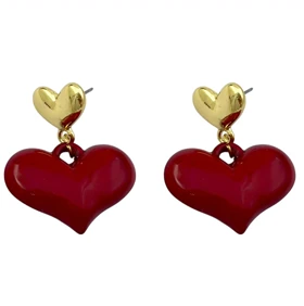 گوشواره زنانه مدل لاریسا طرح قلب آویز قرمز با جلوه طلایی