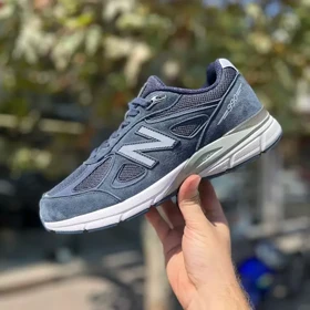 کفش روزمره مردانه نیوبالانس 990 سرمه ای ورژن 4 با رویه چرم کیفیت مستر