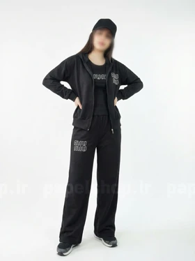 سویشرت کلاه دار و شلوار بگ و کراپ تاپ تیپ دورس مشکی طرح میو میو miu miu