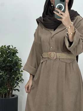 پیراهن مانتویی پاییزه تبسم همراه با کمربند