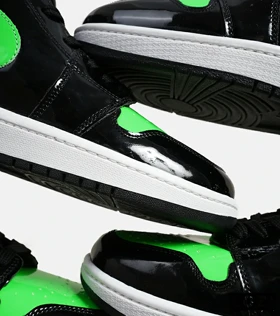کفش کتانی مردانه و زنانه ساق‌دار مشکی سبز ورنی NIKE jordan 1