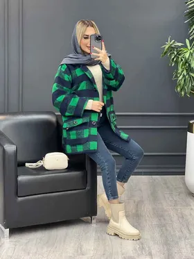 پالتو چهارخونه آستین پاگن