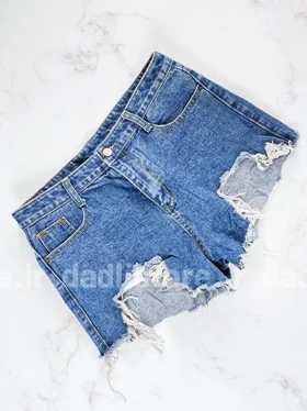 شورتک کوتاه جین پاچه ریش بدون زاپ