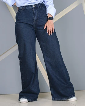 شلوار فلر بگ آبی تیره زنانه قد 110 کمر بدون کش Flare Baggy Jeans کد 70800
