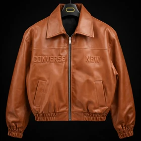 جکت چرم باکسی پایین کش قهوه ای لواشکی چاپ داغی خور خفن اولد مانی 2026 کد 50