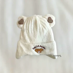 کلاه زمستانه نوزادی روگوشی طرح HELLO PUPPY