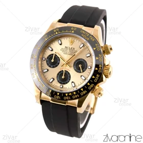 ساعت رولکس دیتونا مردانه سه موتوره صفحه طلایی بند رابر مشکی 102578