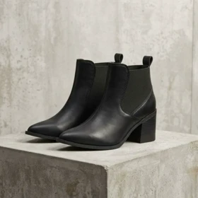 نیم بوت وارداتی ZARA چرم پاشنه و کش دار مشکی / زارا