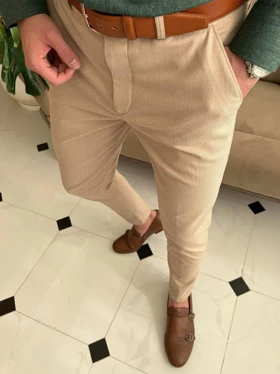 شلوار کتان کش جودون کرم p127