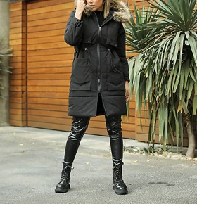 کاپشن کلاه دار کمر گت دار