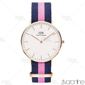 ساعت دنیل ولینگتون مردانه قاب رزگلد بند پارچه ای صورتی سرمه ای 103462