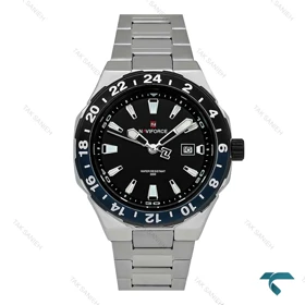 ساعت مچی نیوی فورس NF9249 مردانه سیلور صفحه سرمه ای مشکی NaviForce-7755-G