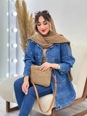 مانتو جین برش‌دار دو جیب