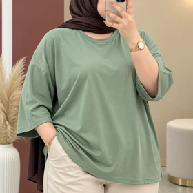 تیشرت ساده اورسایز آرام کد 6005 (سبز صدری)