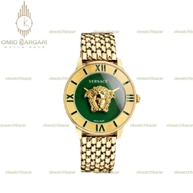 ساعت مچی ورساچه طرحدار بند طلایی صفحه سبز Versace
