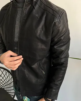 کاپشن چرم وارداتی مشکی TUSHIDI