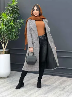 پالتو بلند چهارخونه شش دکمه