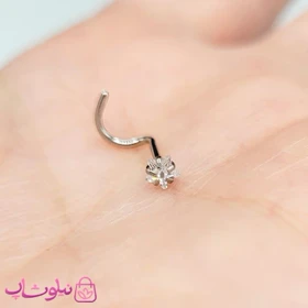 پیرسینگ بینی منحنی نقره ای رنگ نگین ستاره سفید 3 میل کد 56