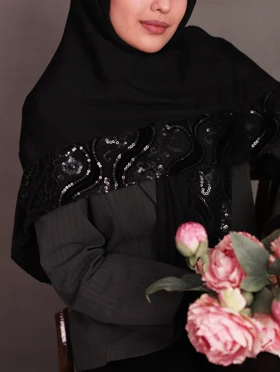 روسری مشکی تور مخملکوب پولکدوزی طوبی