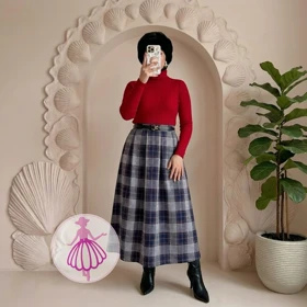 دامن چهارخونه پشمی بلند در رنگبندی متنوع(کالکشن 2)