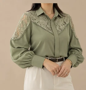 شومیز مجلسی زنانه مدل مخمل سنگدوزی (ماچا)