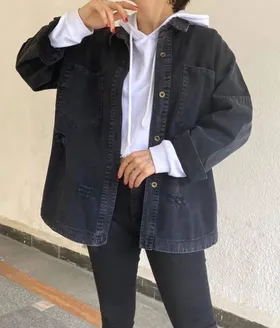 کت جین زغالی بلند پارچه ترک گرم بالا قد 75