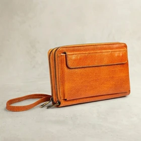 کیف دستی چرم طبیعی مدل (عسلی - فلوتر )