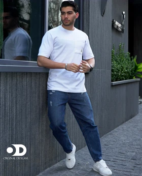 تیشرت لش باکسی تک جیب پارچه مراکشی سفید