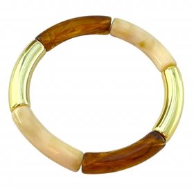 دستب زنانه بنگل رزینی طرح بامبو کرمی و کهربایی با جزئیات طلایی مدل کانلیرا