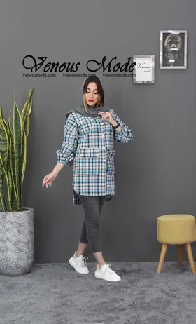مانتو چهارخونه جیب پاکتی