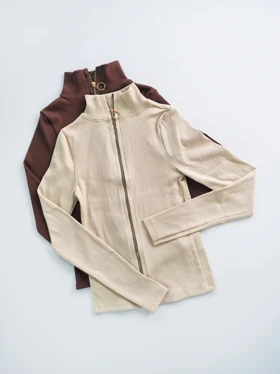 بلوز کبریتی یقه ایستاده تمام زیپ