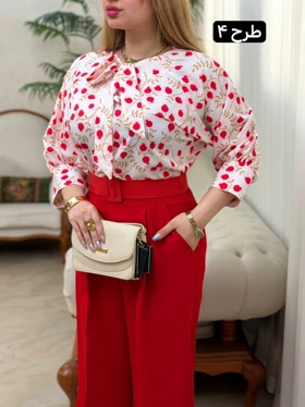 شومیز فلور یقه گره 3671