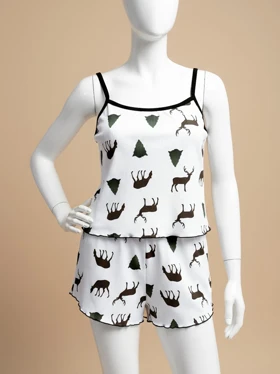 ست لباس خواب تاپ و شورتک کبریتی طرح طبیعت Rijan