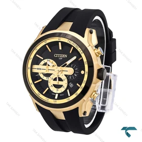 ساعت سیتیزن مردانه سه موتوره طلایی بند رابر مشکی Citizen-6279-G