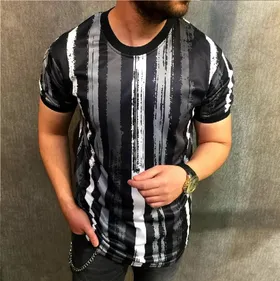 تیشرت راه راه سوزنی رنگ طوسی مشکی Bershka