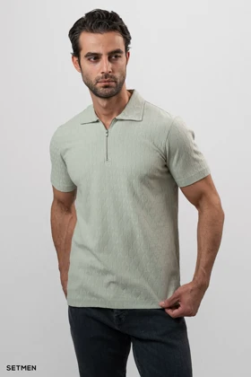 تیشرت یقه نیم زیپ ژاکارد