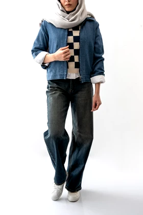 کت جین طرح دار مچ دار زنانه