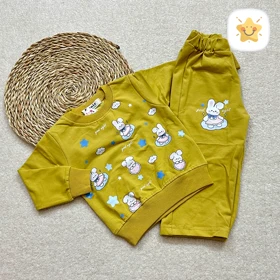 بلوز شلوار دخترانه بگ خرگوش و ابر جنس پنبه برند DENIZ مناسب 1 تا 4 سال