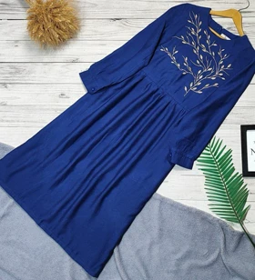 پیراهن گلدوزی بهار کد 50148 (آبی کاربنی)