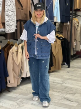 وست جین زنانه مدل دو جیب درجه یک سنگشور