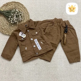 ست 2 تکه کت و شلوار نوزادی کتان اسپرت (دختر و پسر) نوزادی تا 1 سال