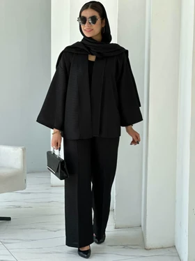 ست حصیری کت یقه آرشال و شلوار بگ