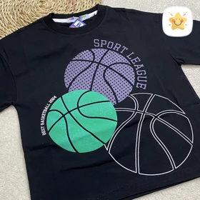 تیشرت مشکی پسرانه لانگ طرح بسکتبال 4 تا 12 سال