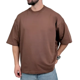 تیشرت ساده آستین کوتاه مردانه قهوه ای مدل پنبه دونخ