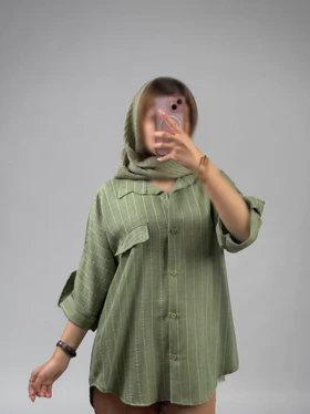 شومیز مانتویی پاگون دار راه راه کد 50221